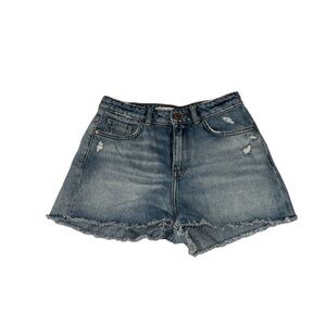 Blue denim shorts with frayed hem